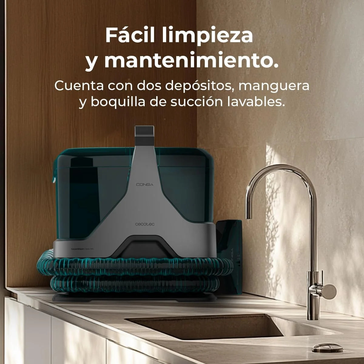 Cecotec Limpiador Aspirador de Tapicerías y Alfombras con Cable Conga 6000 Carpet&Spot Clean XXL Advance. 600W, 15kPa, Pulveriza, Aspira y Limpia, Depósito de Agua Limpia 1300ml, Radio de Acción 7m