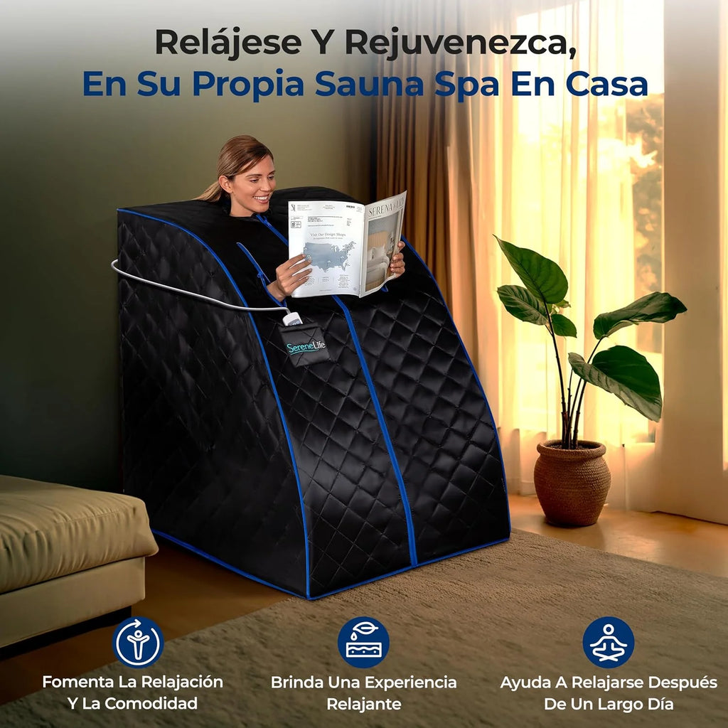 SereneLife sauna portátil, Infrarrojo, Para el hogar, Individual, Con almohadilla calefactora para los pies, Silla plegable