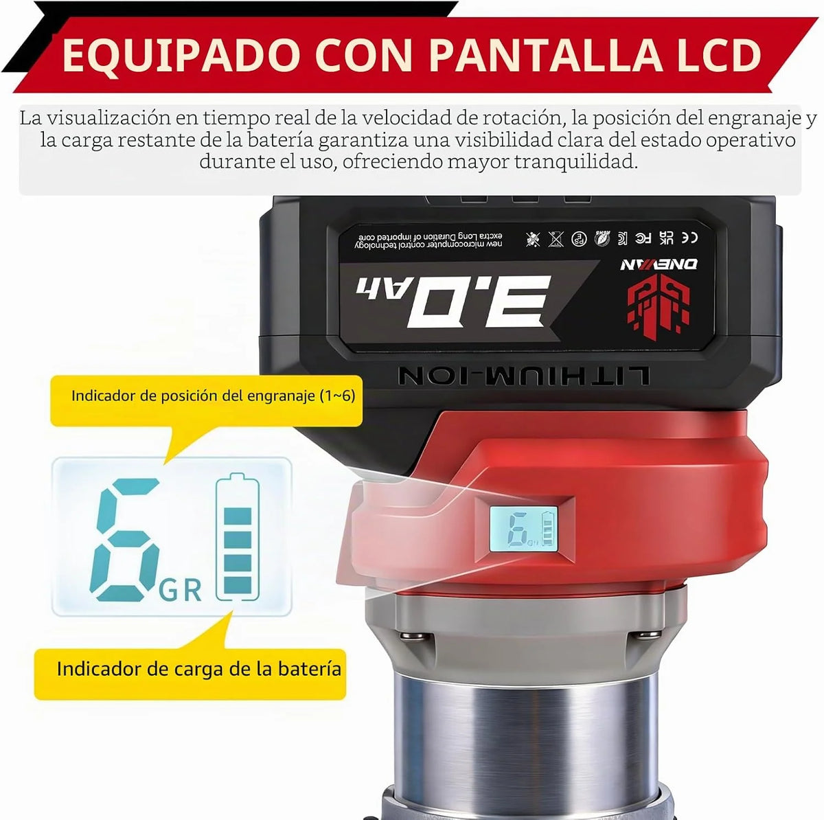 ONEVAN Fresadora inalámbrica, fresado 30mm, con 3 pinzas y 2x 3,0Ah