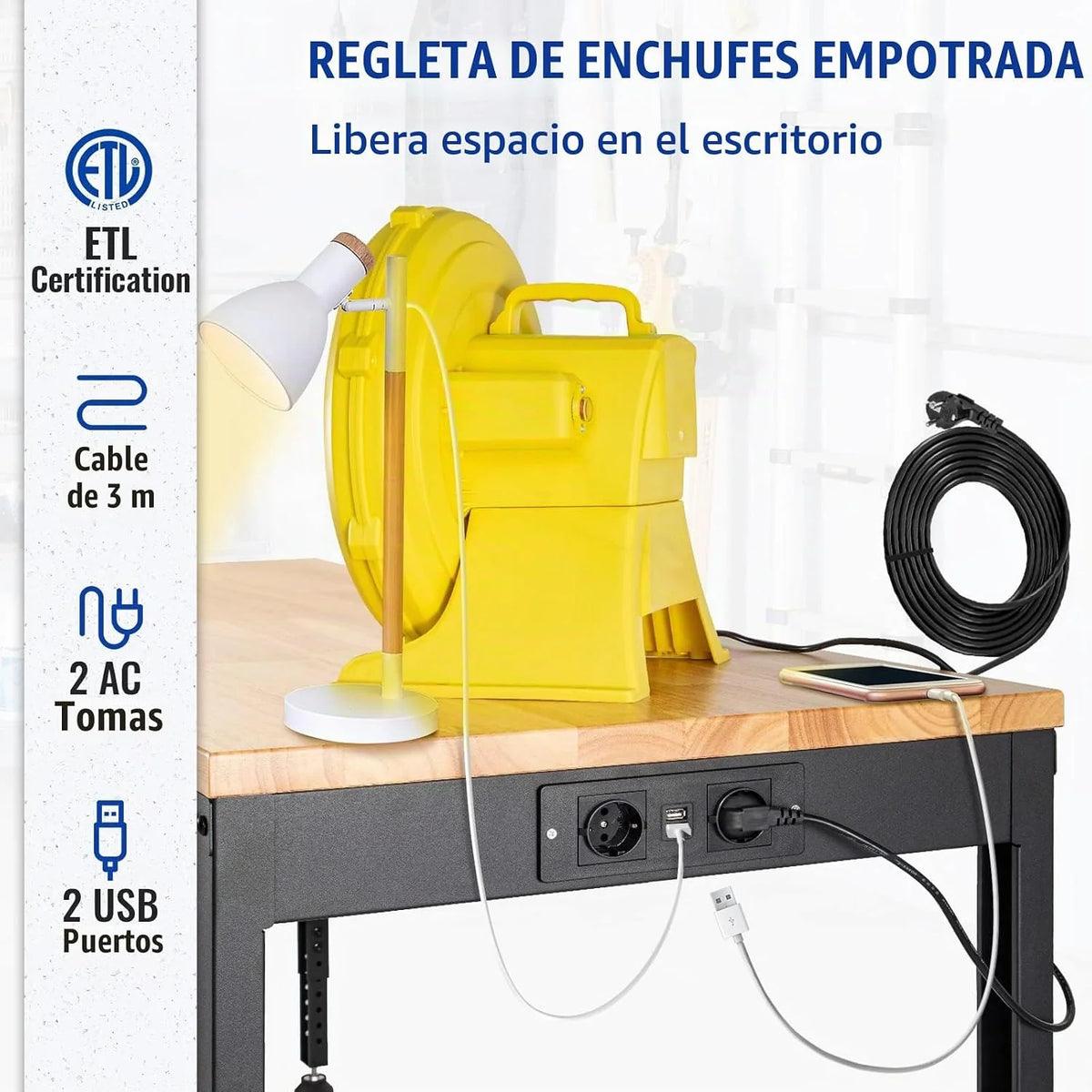 VEVOR Banco de Trabajo de Altura Ajustable, 135 cm de Ancho x 46 cm de Profundidad x 97 cm de Alto, Mesa de Garaje con 72-97 cm de Altura y Capacidad de Carga de 900 kg, con Tomas de Corriente, Parte