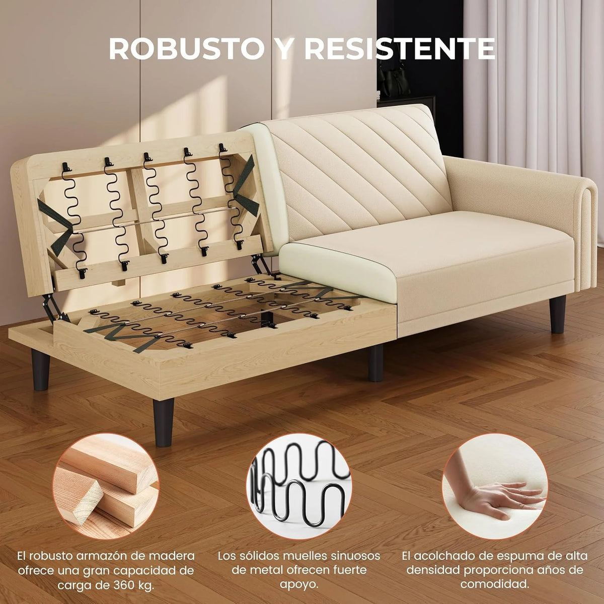 Yaheetech Sofa Bed 2 Seater Backrest 3 Level Adjustment Beige
