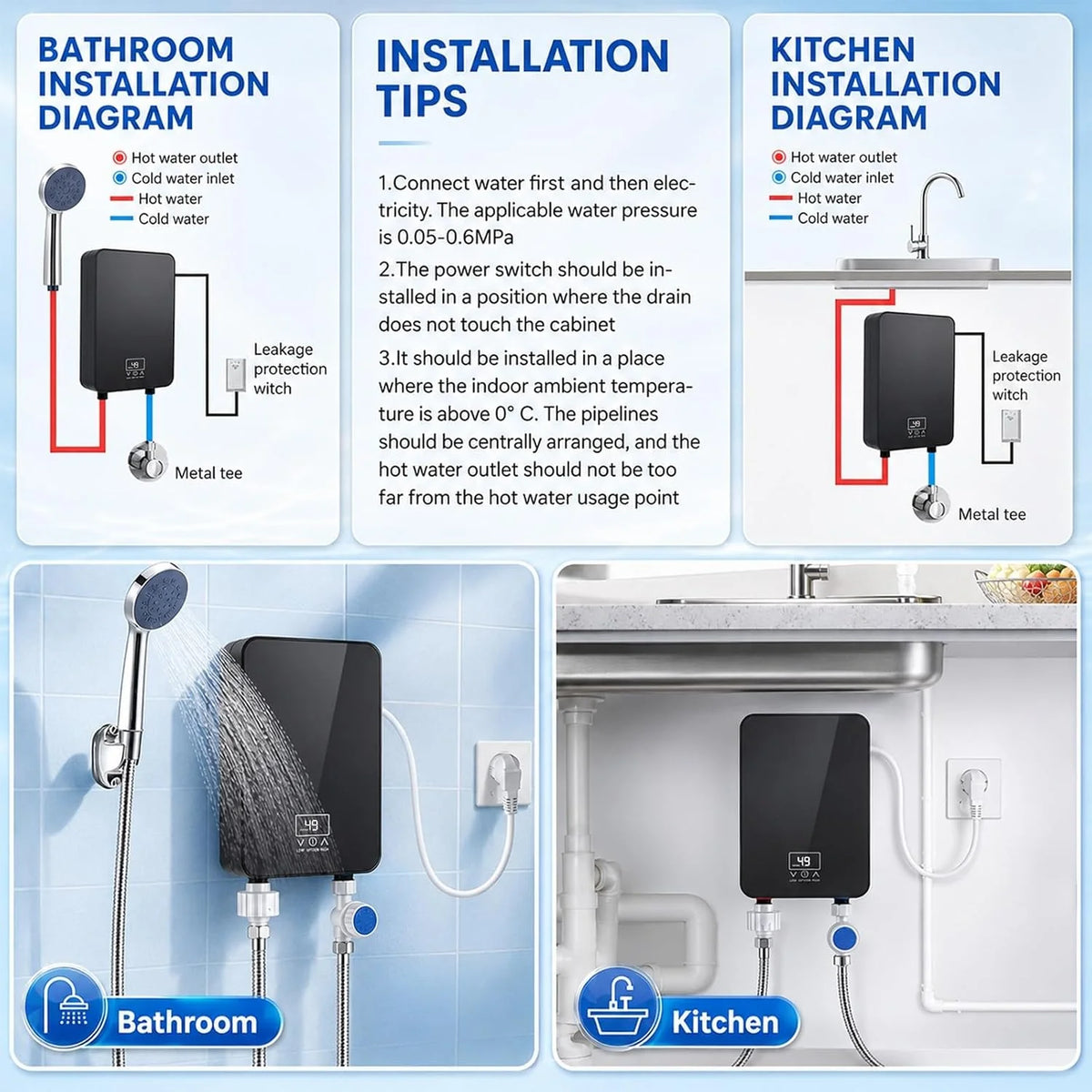 Mini Electric Water Heater 6000W LED Display
