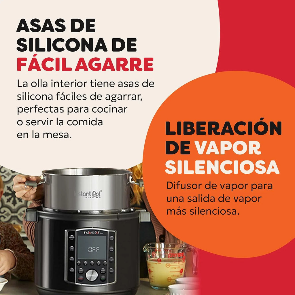 Instant Pot Pro Olla Eléctrica Multifunción 10 en 1, Olla Presión, Cocción Lenta, Arrocera, Vaporera, Yogurtera, Sartén para Saltear, Esterilizador – Acero Inoxidable, 1200 W – 7,6 L, Negro