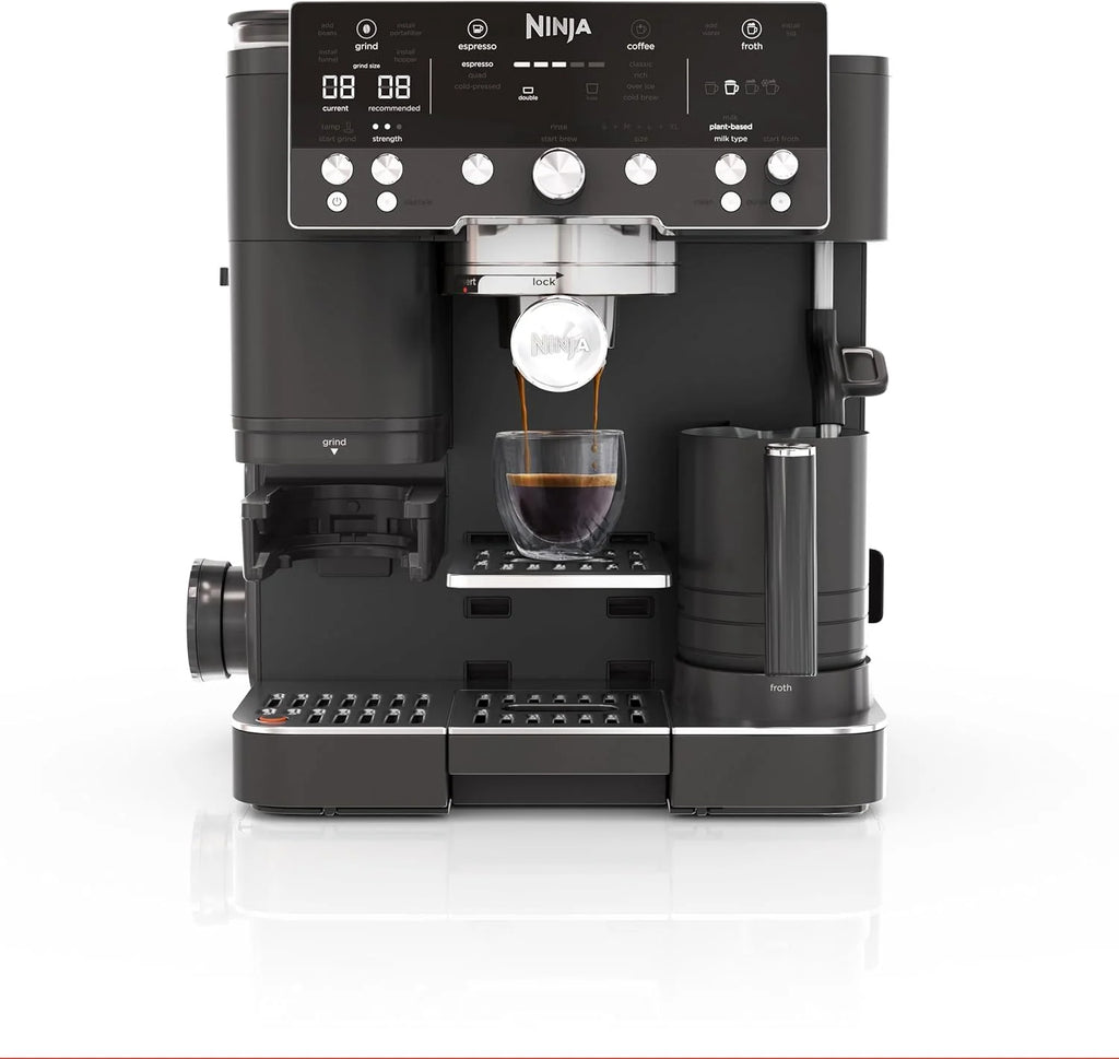 Ninja Luxe Premier Cafetera 3 en 1 para Espresso, Cold Brew y Café de Filtro con Molinillo y Espumador Integrados - 25 Ajustes de Molienda y 4 Preajustes de Espuma - Negro, ES601EUBK