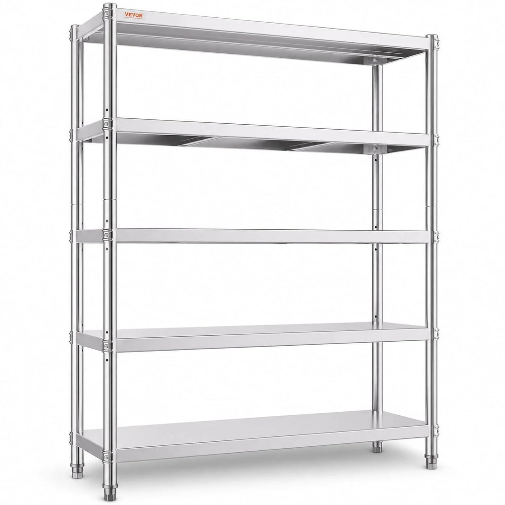 VEVOR Estantería de Acero Inoxidable de 48 x 18.5 Pulgadas, 5 Niveles Ajustables, estantería de Acero Inoxidable Resistente para Cocina, Oficina, Garaje, Almacenamiento, 330 Libras por Estante