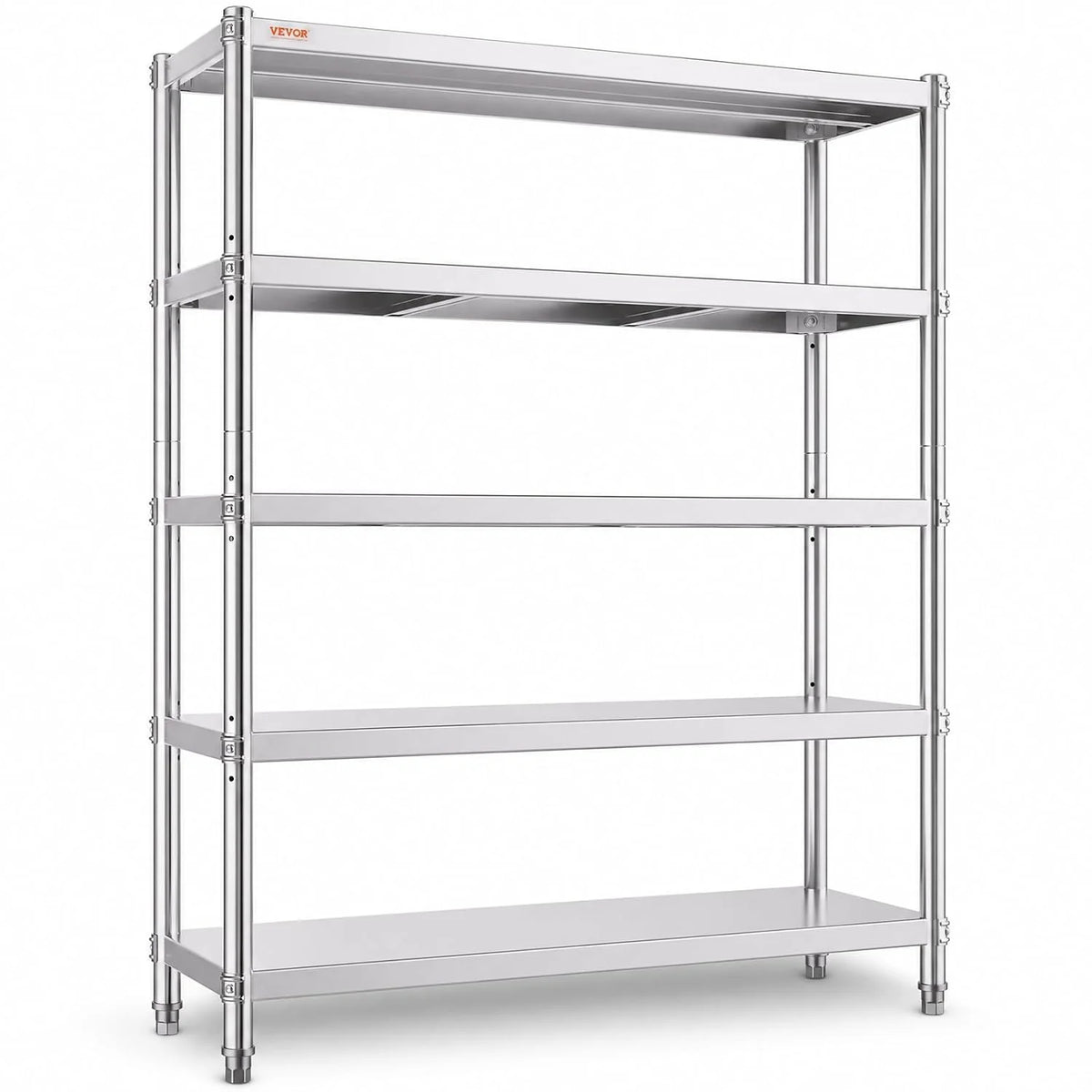 VEVOR Estantería de Acero Inoxidable de 48 x 18.5 Pulgadas, 5 Niveles Ajustables, estantería de Acero Inoxidable Resistente para Cocina, Oficina, Garaje, Almacenamiento, 330 Libras por Estante