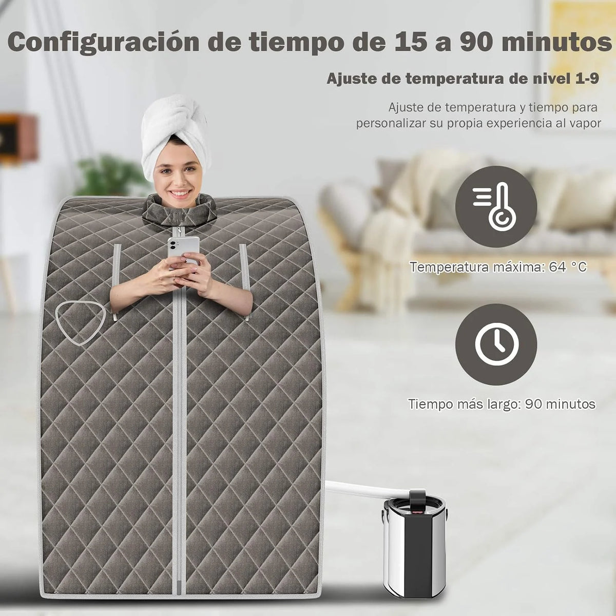COSTWAY 3L Mini Sauna de Vapor para Casa con Control Remoto,Silla y Accesorios Sauna de Vapor Portátil con Control Remoto Cabina de Sauna con Temperatura y Temporizador Ajustables (gris)