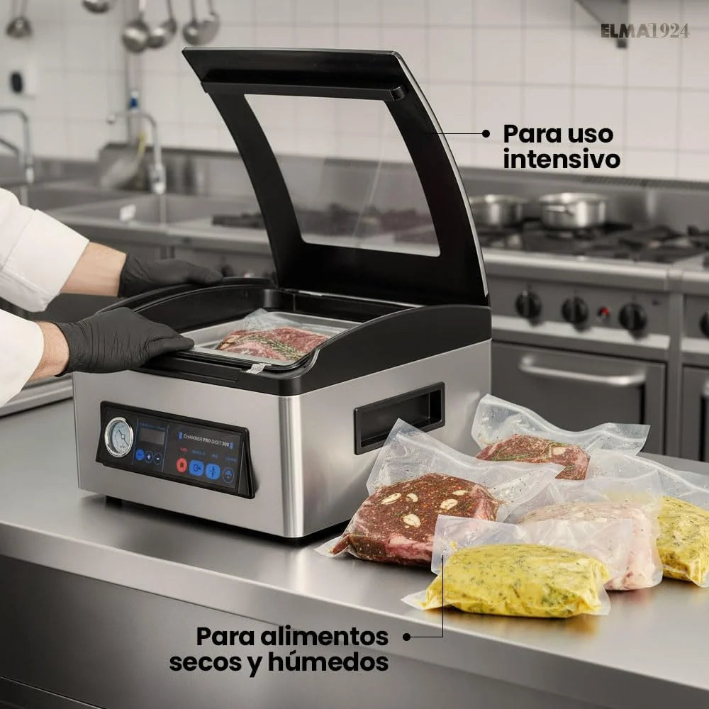 ELMA Envasadora al Vacío Profesional Chamber Pro Digit 300 | Uso Intensivo, Permite Envasar y Sellar con Líquidos, Barra de Sellado 30 cm, Controles Digitales Regulables, Incluye Bolsas