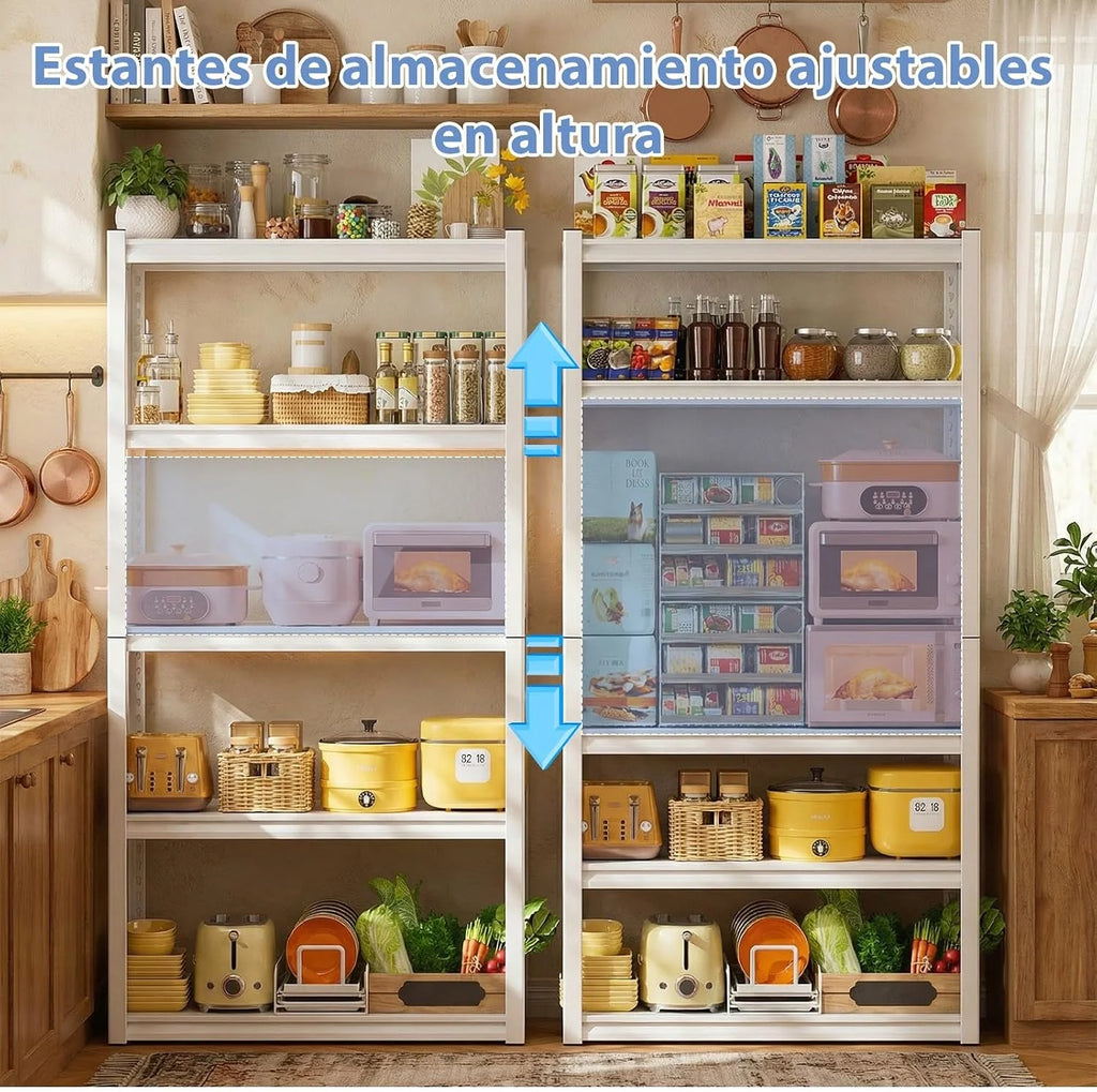 Himimi Estantería Metálica 5 Niveles 1000kg Estantería de Almacenamiento Resistente con Baldas Regulables en Altura Estantería Abierta para Sótano Garaje Almacén Cocina Estantería 90x40x182cm Blanco