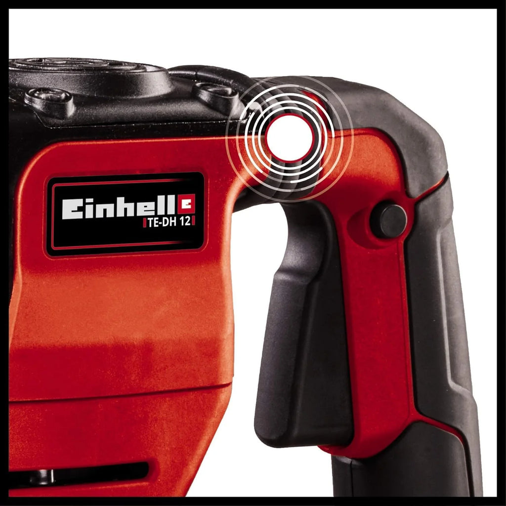 Einhell Martillo de demolición TE-DH 12 (1050 W, 12 J, toma SDSmax, empuñadura con amortiguación vibrac.,empuñadura adicional ajustable, 4m cable, incl. cincel puntiagudo y plano, incl. E-box)