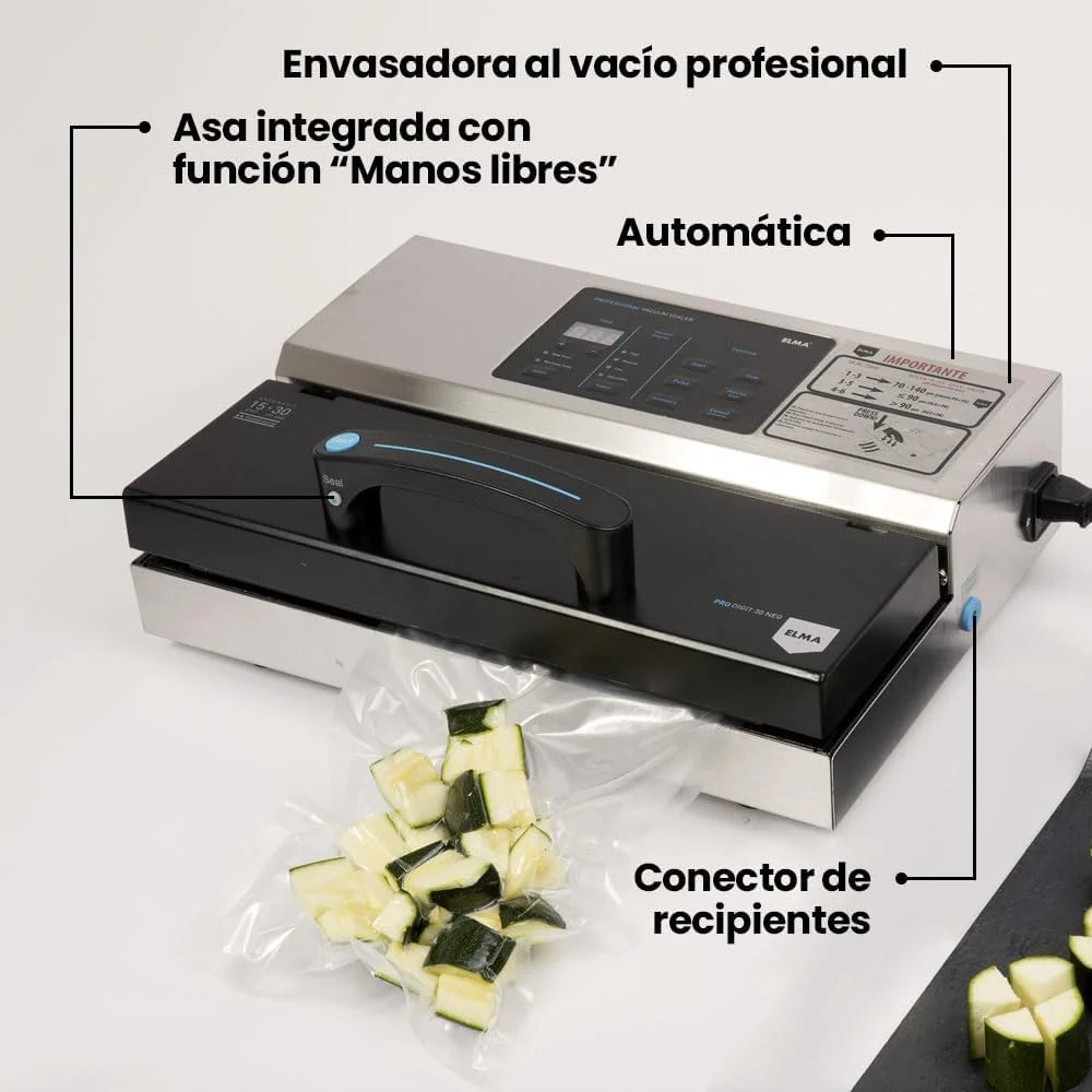 ELMA Máquina Envasadora al Vacío Profesional Digit 30 Neo II | Máquina Envasar al Vacío Automática, Uso Intensivo, Función Manos Libres, Doble Bomba de Vacío | 39 x 27,5 x 15 cm, 6.7 Kg, 475W