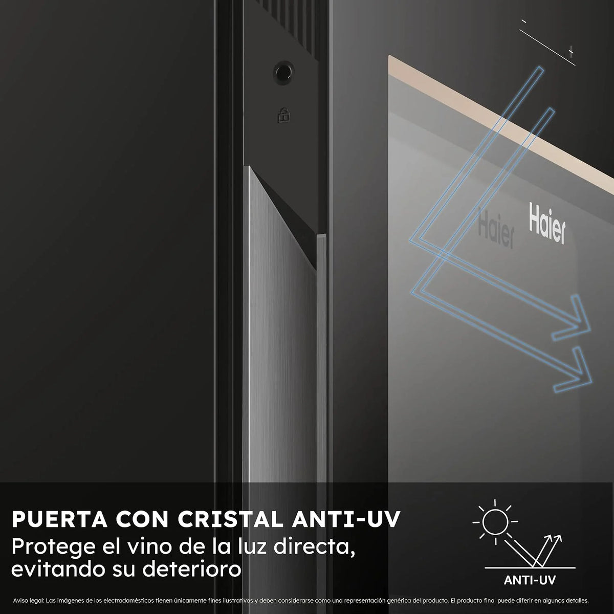 Haier Wine Bank 50 Series 3 HWS34GGH1 - Vinoteca 34 botellas, WIFI, Estantes de madera, Cristal Anti-UV, Filtro de carbón, Display Digital, Iluminación LED, Silenciosa 37 dbA, Negra