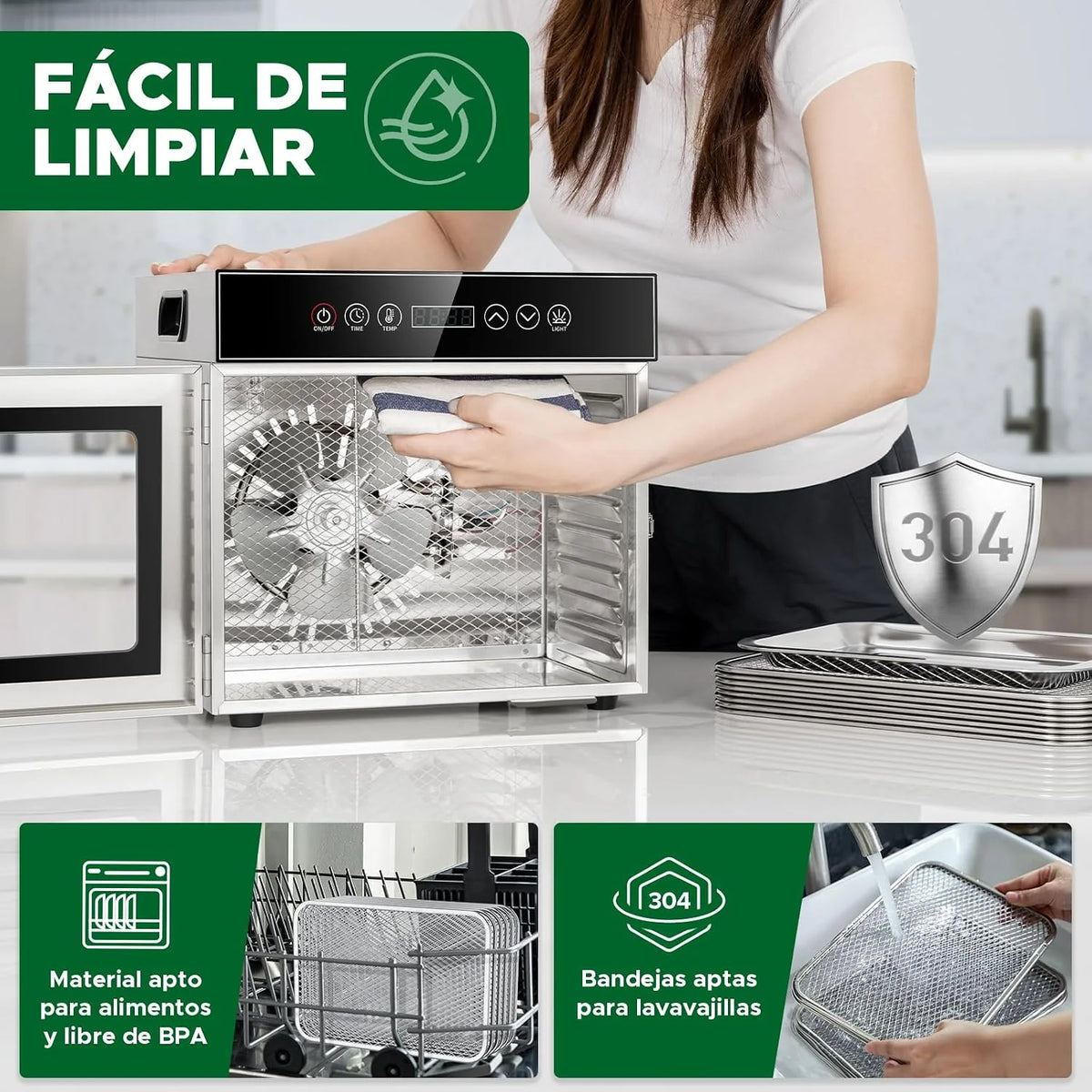 Kwasyo Deshidratador de acero inoxidable, 600 W, con 8 niveles, deshidratador profesional y deshidratador de alimentos, temporizador digital, regulación de temperatura, protección contra