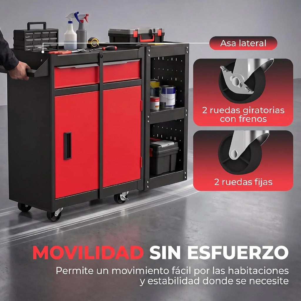 HOMCOM Carro de Herramientas con 5 Cajones 3 en 1 Cerradura Negro y Rojo
