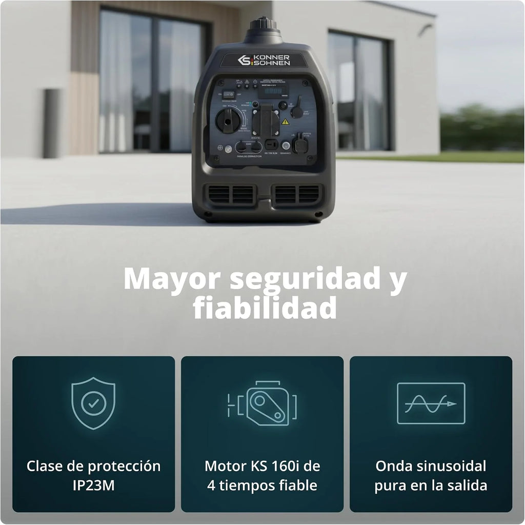 Generador de gas LPG/gasolina KS 3100iG S de Könner & Sönnen. Generador de corriente de emergencia 3100 W, toma Schuko de 230 V, 2 puertos USB, indicador LED, modo ECO, generador de energía EURO V.