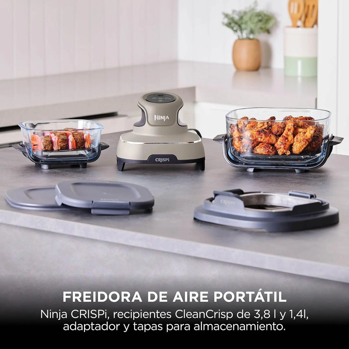Ninja CRISPi, Freidora de Aire Portátil 4 en 1, 3,8L, Piedra