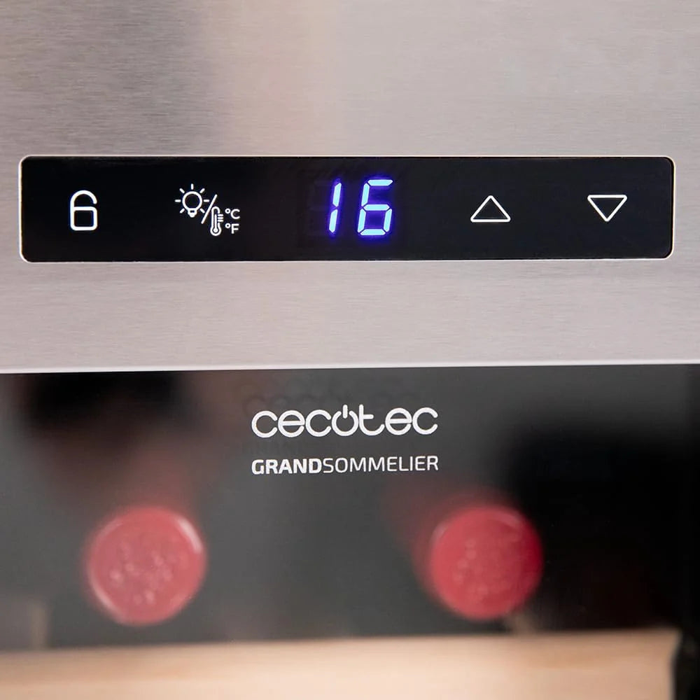 Cecotec Vinoteca 8 Botellas Bolero GrandSommelier 830 CoolWood, Termoeléctrica, Bajo nivel sonoro y alto rendimiento, Temperatura regulable: 8-18ºC, Panel de control táctil, Display.