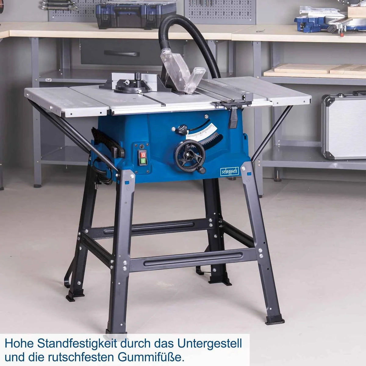 Scheppach Sierra circular de mesa HS100S, incluye 2 hojas - corte fino 2000 W, hoja con un diámetro 250 x 30 mm, máx. altura 85 la 940 642