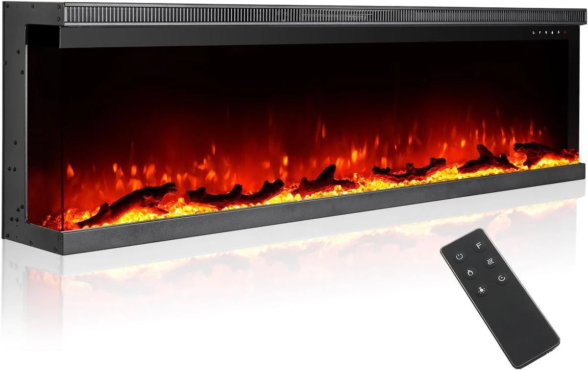 M.C.Haus Luxury 3 Sided Electric Fireplace with 3 Installation Ways, Multimedia Wall Recessed Fireplace, 9 Color Electric Flame Effect, 1800W, 153cm/60inch, Black