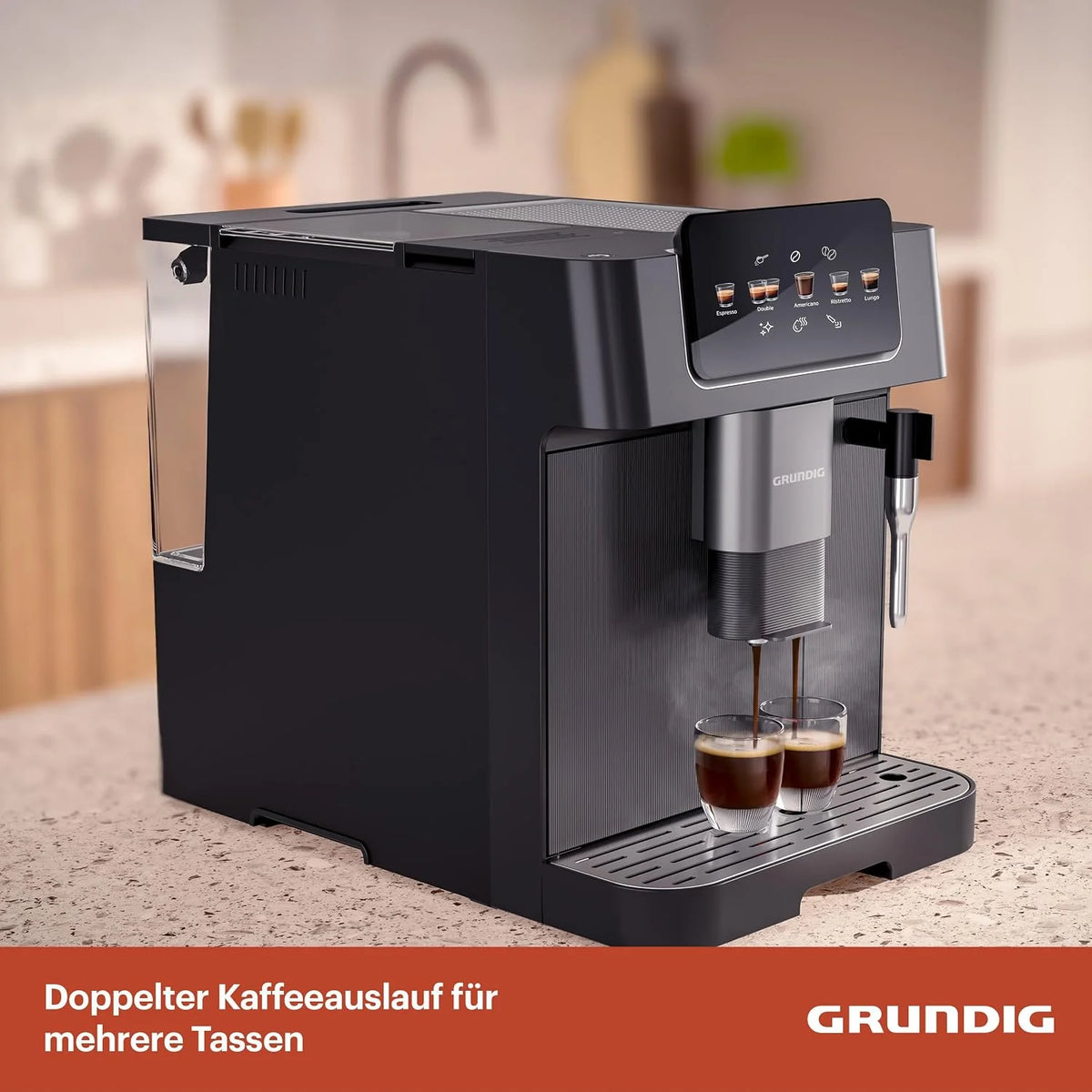 GRUNDIG KVA 6230 - Cafetera automática con boquilla para espumar leche, mecanismo de acero inoxidable con 13 grados de molienda, depósito de granos de 250 g, depósito de agua extraíble de 2 litros,