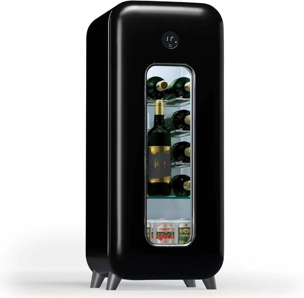 Klarstein Vinoteca para Vinos, Nevera Vino Una Zona, Botellas Vino, Proseco y Cervezas, Vinoteca Pequeña Puerta Cristal para Interior y Exterior, Nevera para Vinos Capacidad 15 Botellas