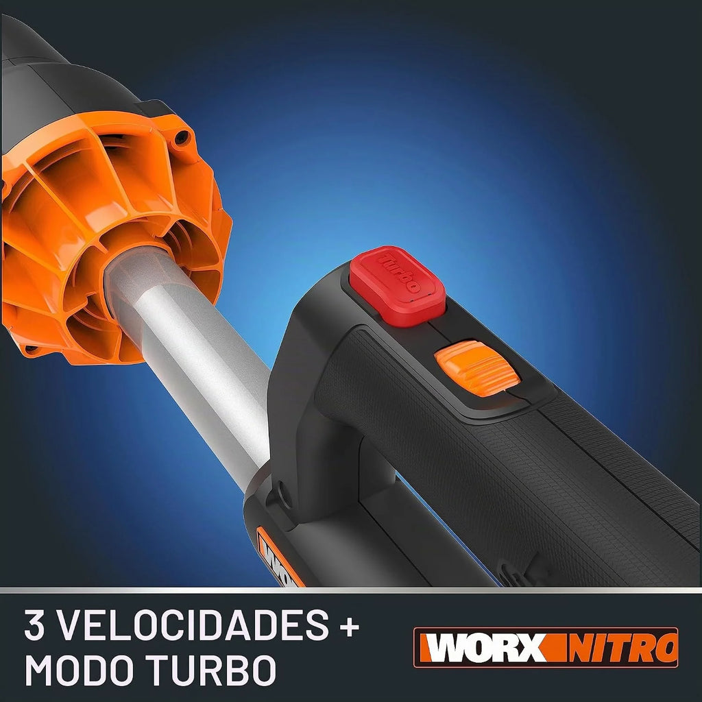 WORX WG585E Soplador de Hojas 40V Máx. (2x20V) Motor sin escobillas, Incluye 2 baterías de 4Ah y Cargador Doble,Tecnología de amplificación de Aire
