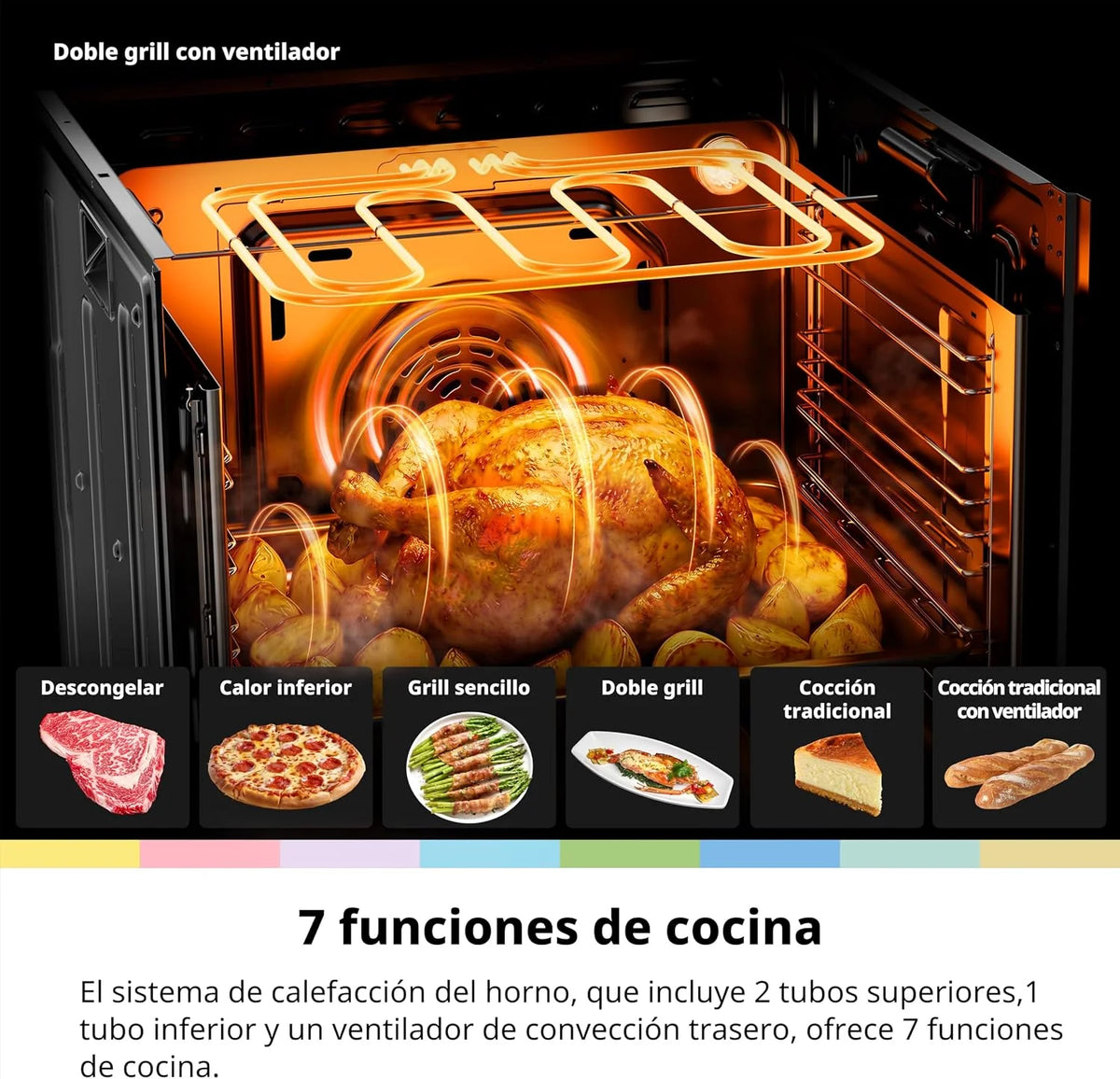 COMFEE' Horno Pizza Eléctrico Empotrable Multifunción, Convección, 1 Bandeja y 1 Rejilla, Limpieza Aquactiva, 70L, 7 Funciones, Ventilador de, Cavidad Esmaltada, Puerta Fría, CBO70M80D2-BK [Clase A]