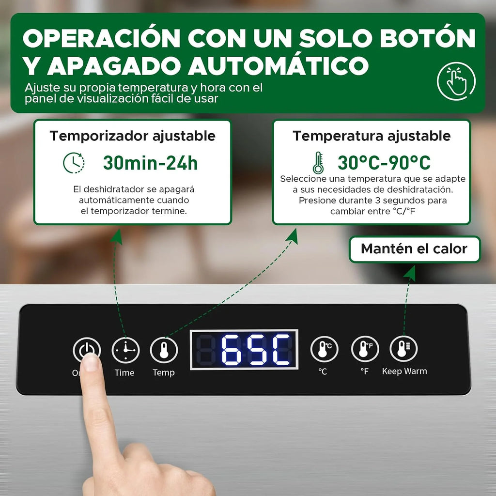 Kwasyo Deshidratador de Alimentos con 6 Bandejas Acero Inoxidable, Temporizador de 24 Horas, Temperatura Regulable 30~90℃, Pantalla LCD, 400W Deshidratador Alimentos de Frutas y Verduras, Libre BPA