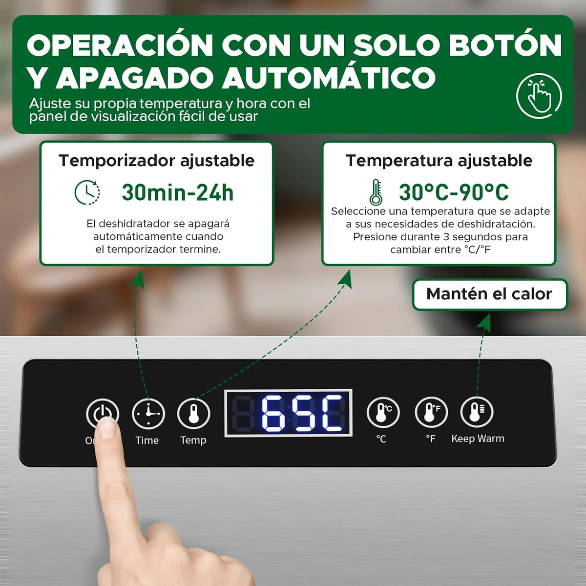 Kwasyo Deshidratador de Alimentos con 6 Bandejas Acero Inoxidable, Temporizador de 24 Horas, Temperatura Regulable 30~90℃, Pantalla LCD, 400W Deshidratador Alimentos de Frutas y Verduras, Libre BPA