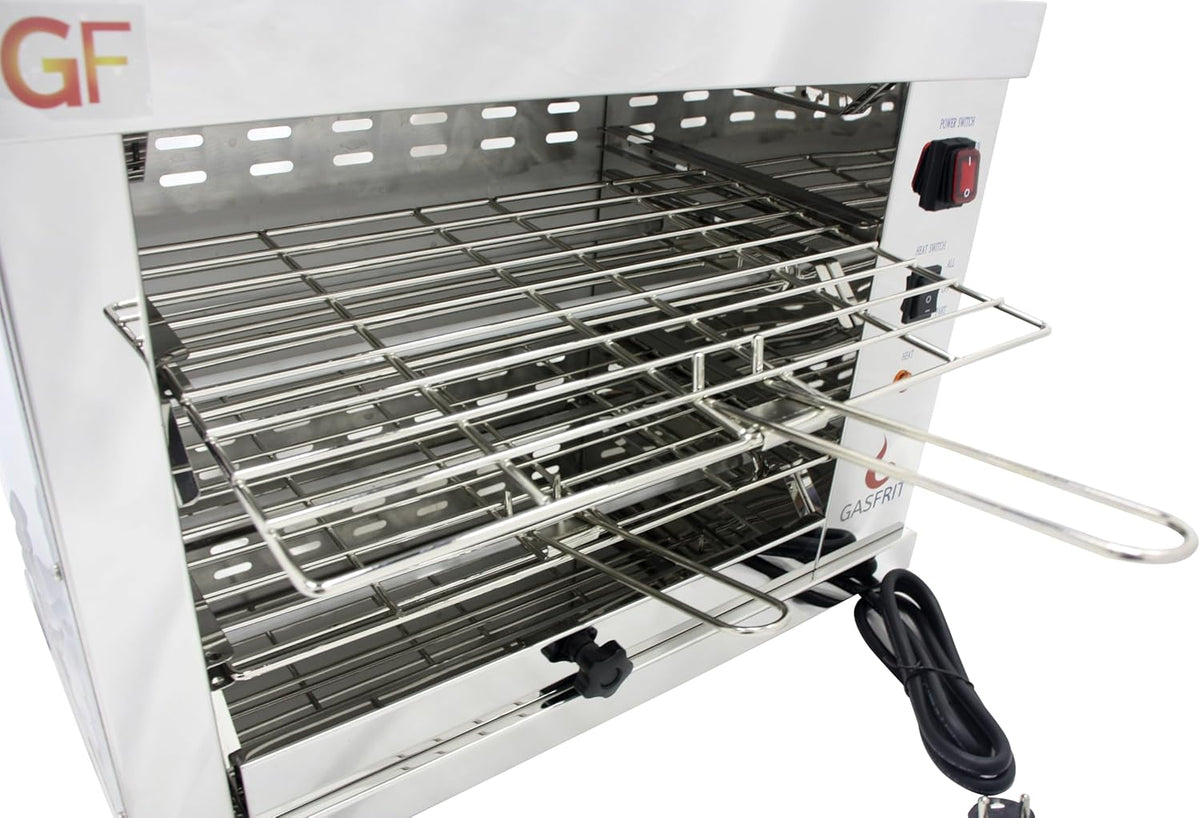 Tostador Eléctrico Industrial de Cuarzo 2 Plantas, 3000W, Acero Inoxidable, Parrilla y Bandeja Recogemigas Extraíbles, Uso Profesional Hostelería