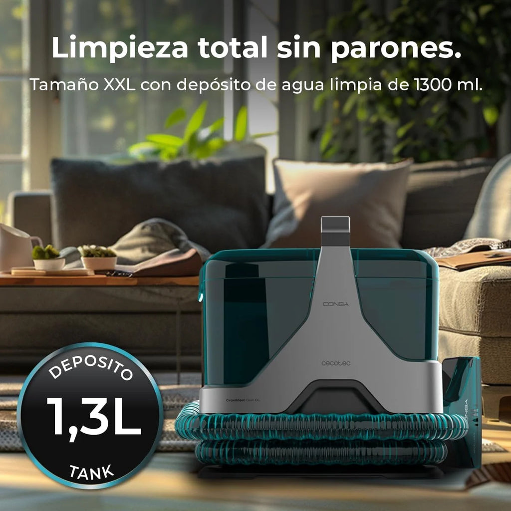Cecotec Limpiador Aspirador de Tapicerías y Alfombras con Cable Conga 6000 Carpet&Spot Clean XXL Advance. 600W, 15kPa, Pulveriza, Aspira y Limpia, Depósito de Agua Limpia 1300ml, Radio de Acción 7m