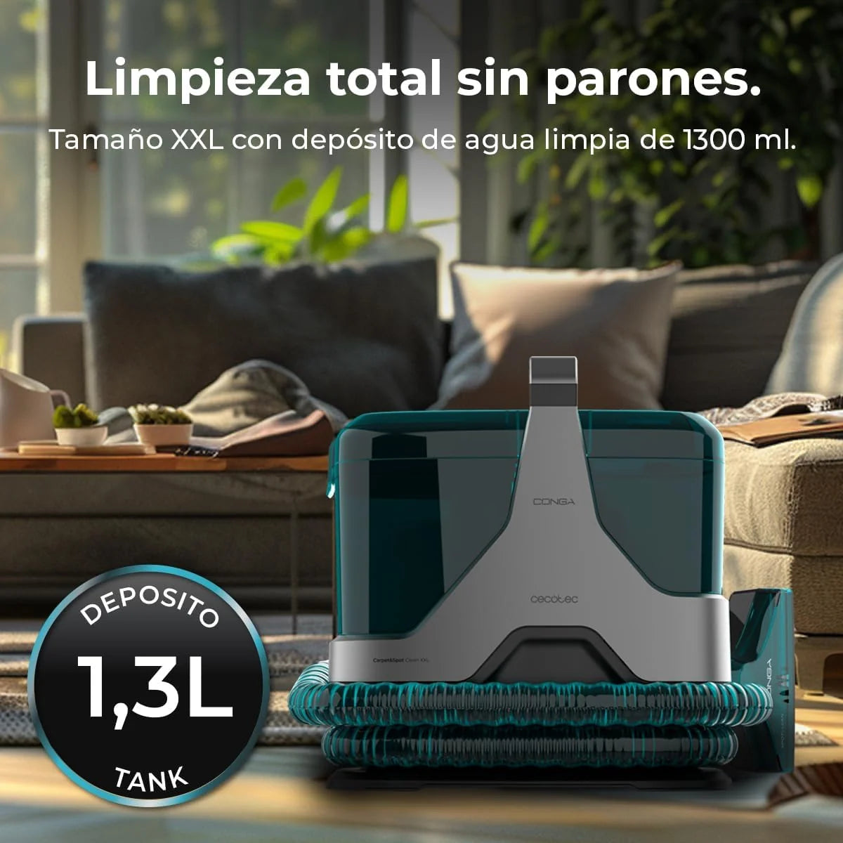Cecotec Limpiador Aspirador de Tapicerías y Alfombras con Cable Conga 6000 Carpet&Spot Clean XXL Advance. 600W, 15kPa, Pulveriza, Aspira y Limpia, Depósito de Agua Limpia 1300ml, Radio de Acción 7m