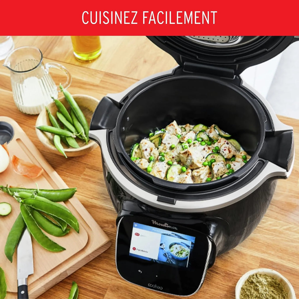Moulinex Cookeo Touch Wifi - Multicooker inteligente de alta presión + molde para tartas 18 cm, 6 L, pantalla táctil, 250 recetas integradas, aplicación Moulinex YY5297FB, negro