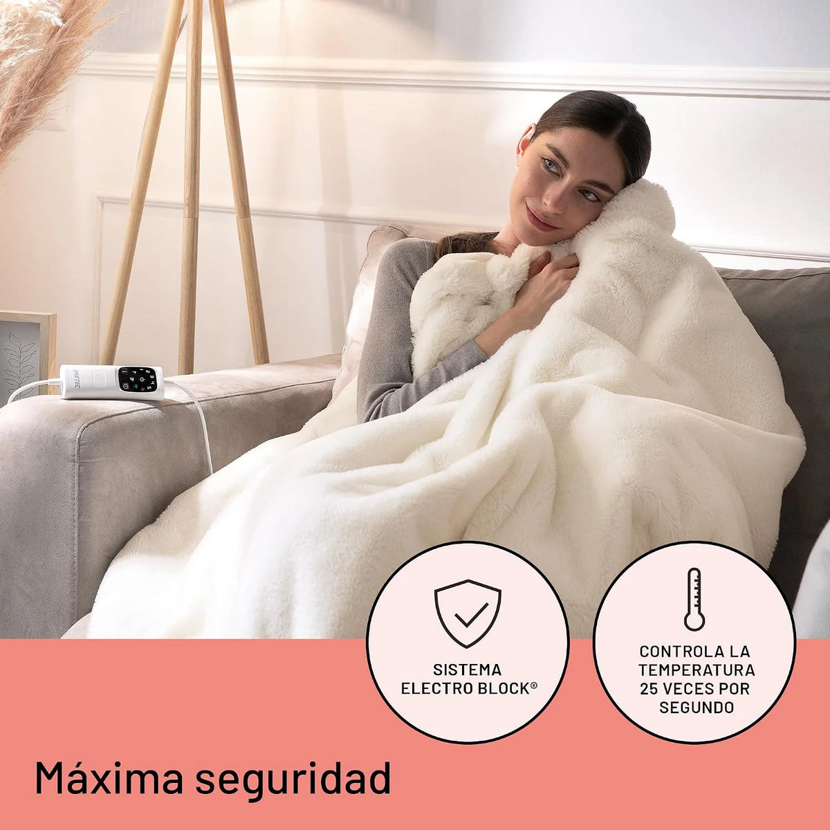 DAGA Manta térmica eléctrica de Sofá Relax Suave Chic, Tecnología de Calefacción Intellisense, Tejido Suave Chic Efecto Pelo y Terciopelo, 6 Niveles de Temperatura, 160 x 120 cm