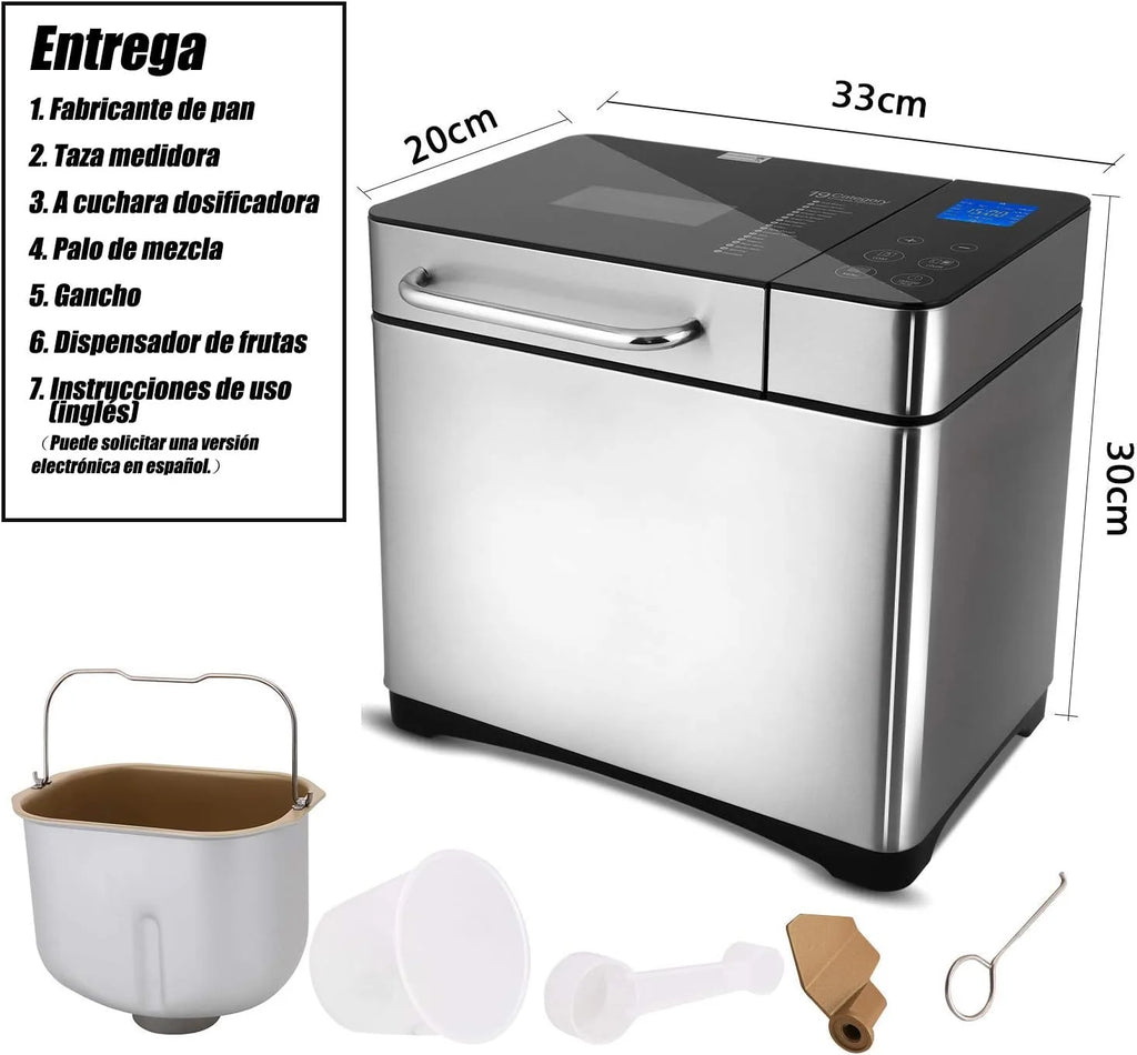 COOCHEER Panificadora Completamente Automática,Panificadora de Corteza crujiente con 19 Programas,710W,Programable para Hacer Pan,para Panes Artesanales, sin Gluten, Masas,Bizcochos y Mermeladas