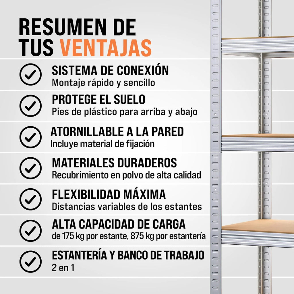 Deuba 2X Estanterías Metálicas 180x90x60cm 875kg Estantería para Cargas Pesadas 5 Estantes Taller