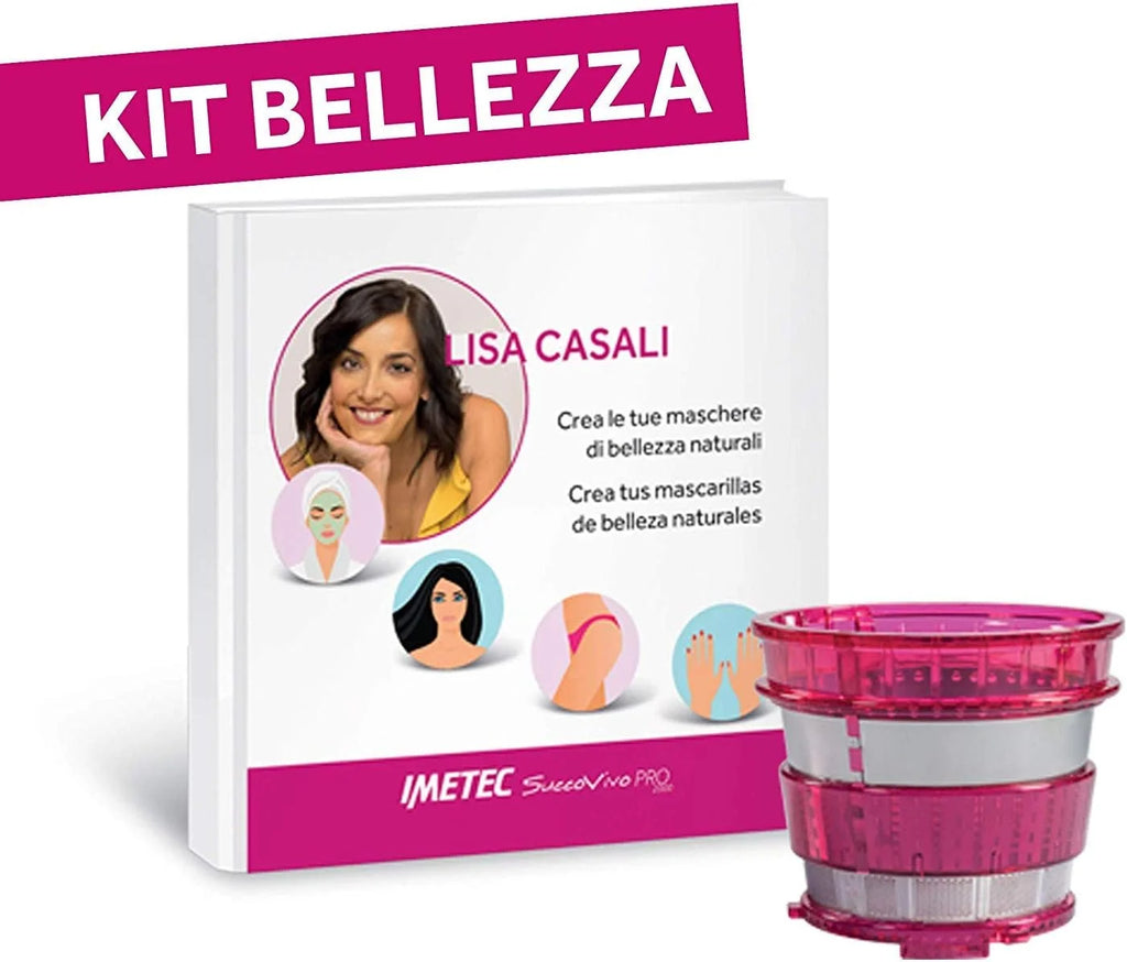 Imetec Succovivo Pro 2000 - Licuadora de prensado en frío, Extractor de Zumo, Extracción Lenta 48 RPM, 2 filtros de jugo, Accesorio para Granizados y Sorbetes, Kit para Máscaras de Belleza
