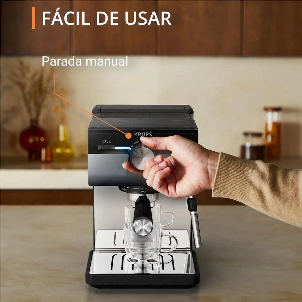 KRUPS Authentic+, Cafetera Espresso Manual, Depósito de 2L, Negra