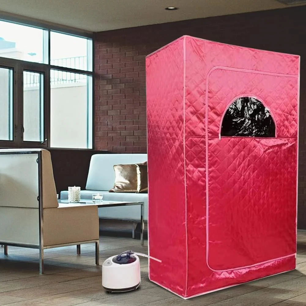 1000 W Sauna completa del cuerpo con cabina de vapor, generador de vapor, mando a distancia, sauna de vapor portátil y plegable, sauna SPA para casa, 100 x 80 x 170 cm, rojo