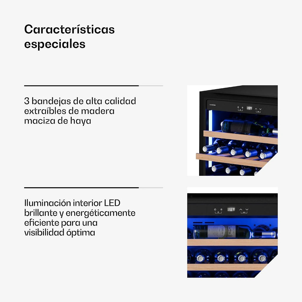 KLARSTEIN Illuminosa Vinoteca Integrable - 19 Botellas, 1 Zona, 5-20°C, LED, Control Táctil, Puerta UV, 3 Estantes Madera, Nevera Vinos Empotrable