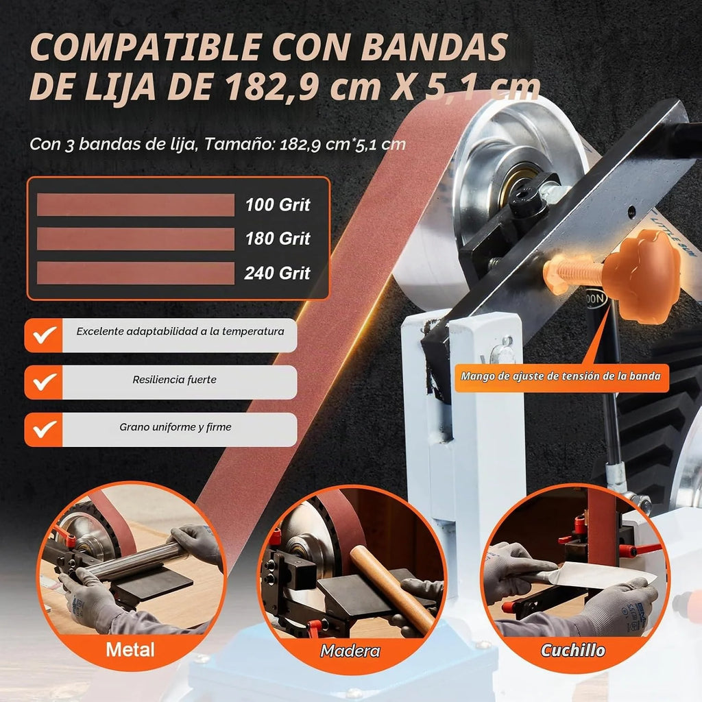 VEVOR Lijadora de Banda, Velocidad Variable de 850 x 300 x 470 mm con VFD, Pulidora de Banda de 1500 W y 2 HP con 3 Moldes de Pulido y 3 Bandas de Lijado para Trabajar Metales y Fabricar Cuchillos