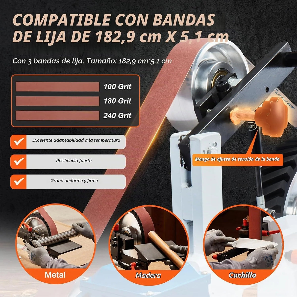 VEVOR Lijadora de Banda, Velocidad Variable de 850 x 300 x 470 mm con VFD, Pulidora de Banda de 1500 W y 2 HP con 3 Moldes de Pulido y 3 Bandas de Lijado para Trabajar Metales y Fabricar Cuchillos