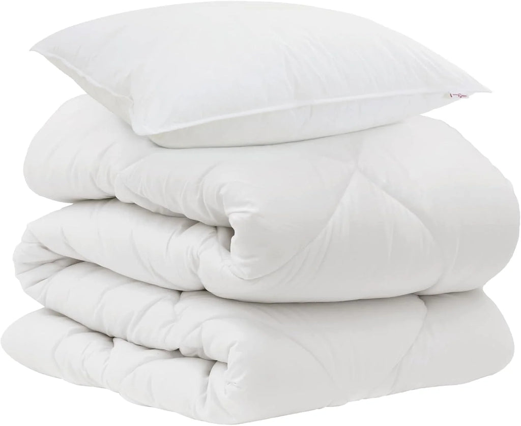 Edredón de 135 x 220 cm con almohada, 2 piezas, microfibra, blanco, edredón de invierno, transpirable, para dormitorio