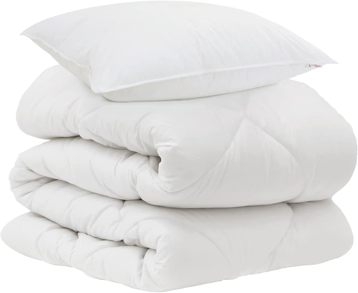Edredón de 135 x 220 cm con almohada, 2 piezas, microfibra, blanco, edredón de invierno, transpirable, para dormitorio
