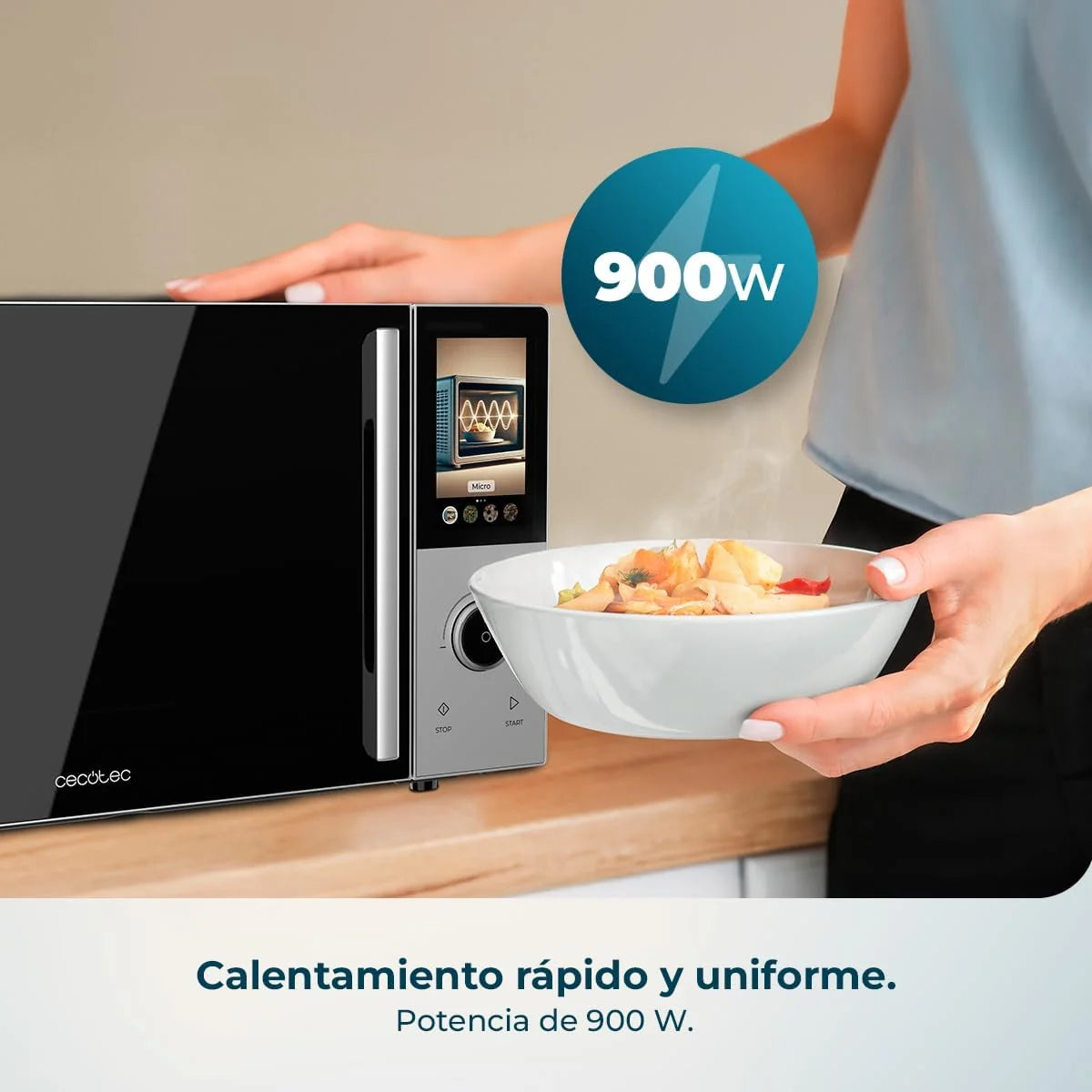 Cecotec Microondas Digital Táctil con Grill 25L Convection 2500 Touch. 900W, Grill 1200W, Control Táctil, Convección 2200 W, 8 Programas, Temporizador 60min, Plato Giratorio 315 mm, Seguro