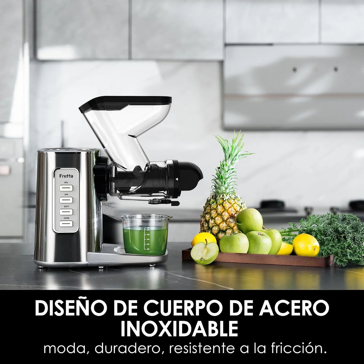 Fretta Extractor de Zumo Prensado en Frío 76 mm, libre de BPA (Inox)