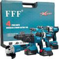 Kit de bricolaje profesional 4 en 1 con taladro y atornillador inalámbrico, taladro de percusión inalámbrico, amoladora angular inalámbrica, martillo perforador y taladro de percusión de 68 V