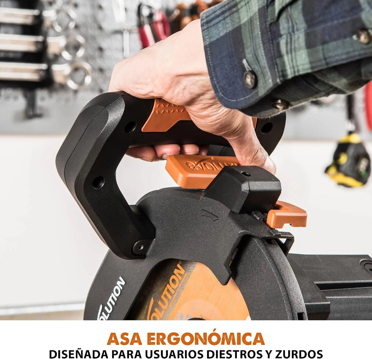Evolution Sierra ingletadora deslizante de 185 mm (R185SMS+) de Evolution con corte multimaterial; bisel de 45°, inglete de 50°; guía láser. Incluye hoja multiusos