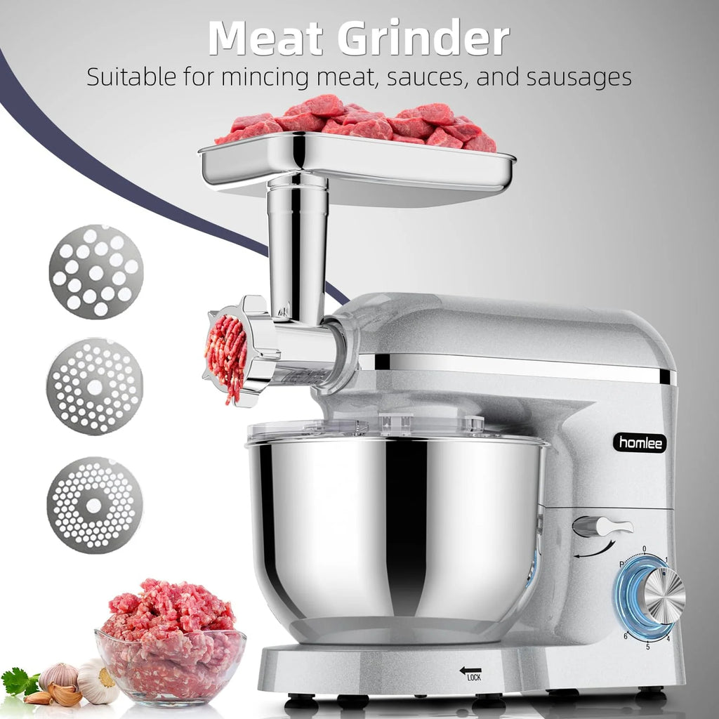 Homlee 3 In 1 Robot De Cocina con Picadora De Carne y Batidora,2000W Amasadora Multifunción, 5.5L Cuenco De Acero Inoxidable,1.5L Exprimidor De zumo, 6 Niveles De Velocidad
