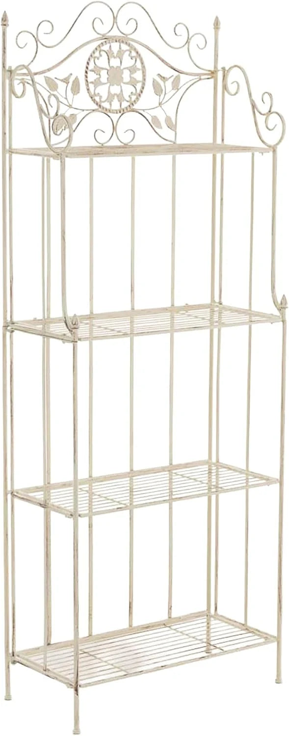 CLP Estanteria para Plantas de Metal Plegable Flora, Estante para Flores de 4 Niveles, Estilo Rustico, para Jardin, Balcon, terraza, Interior y Exterior | Color Crema Envejecido